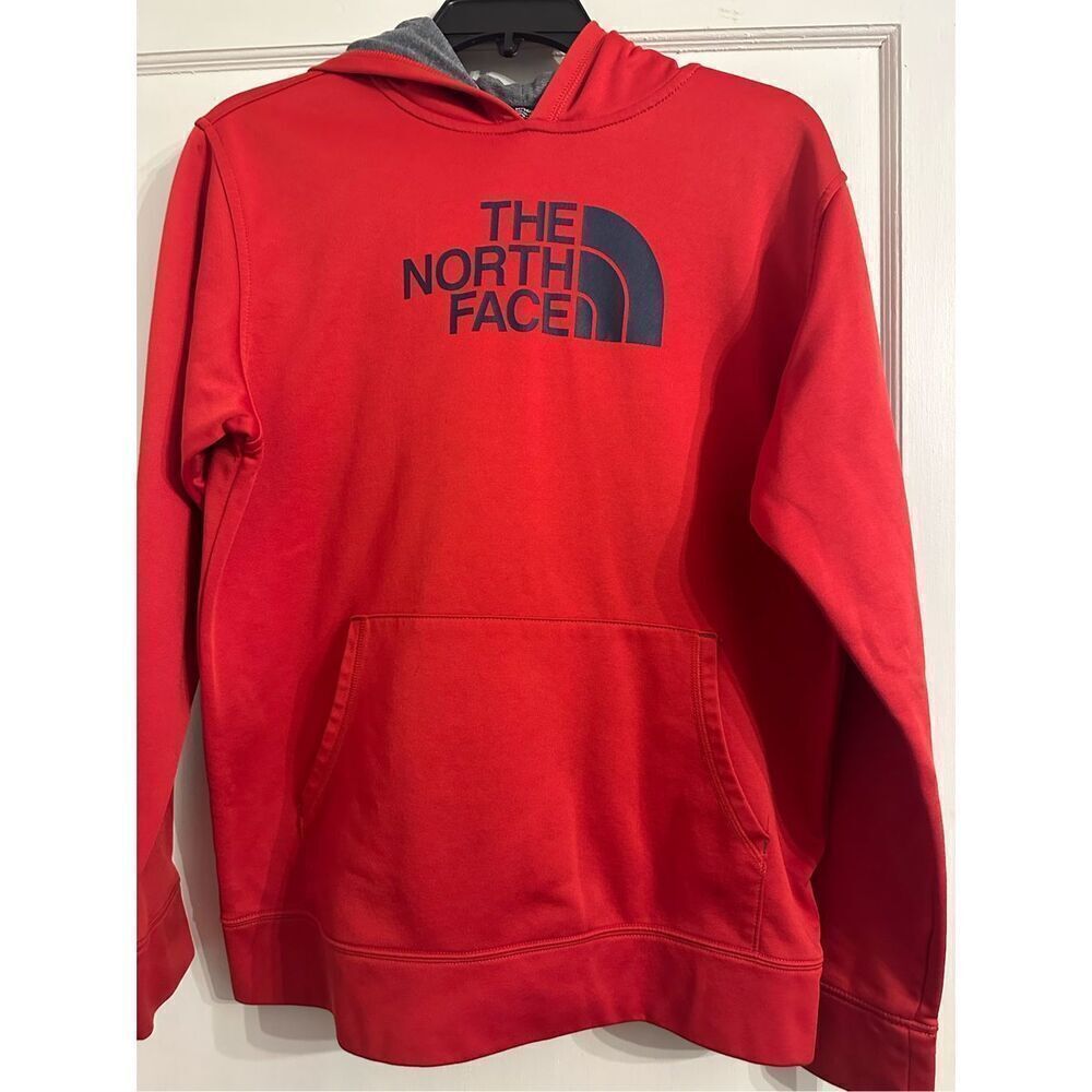 The North Face Hoodie Boys youth XL Red Pullover Hoodie Sweatshirt Spellout Logo